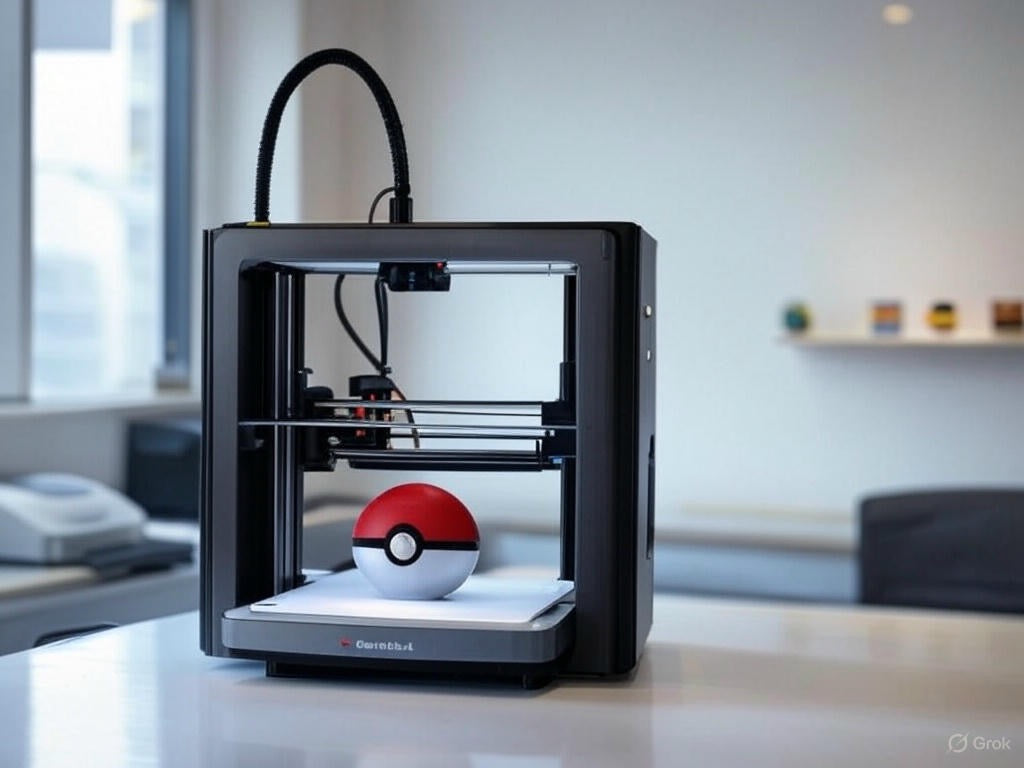 Pokebola clássica sendo impressa em 3D
